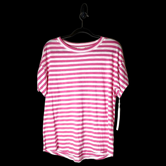 Caslon Pink & White Candy Striped Medium Shirt Bow Sleeves Valentine Tunic Top - Picture 9 of 9